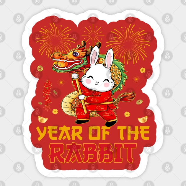 Chinese New Year 2023 Dabbing Rabbit Fireworks New Year Eve Sticker by Sandra Holloman